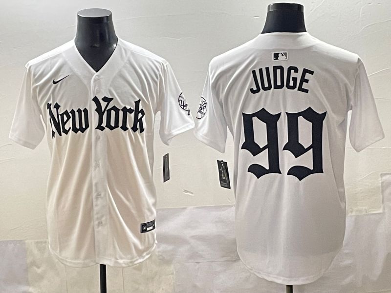 Men 2025 New York Yankees #99 Judge White Five generations Joint Name Nike MLB Jersey style 1